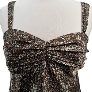 B.Moss Y2K Mocha Mousse Floral Satin Sweetheart Neck A-Line Cocktail Dress